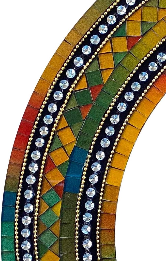 Mosaic Mirror, Wall Art Décor – Handcrafted Decorative Wall Mirror, Autumn Green, Deep Blue, and Brown Round Mosaic