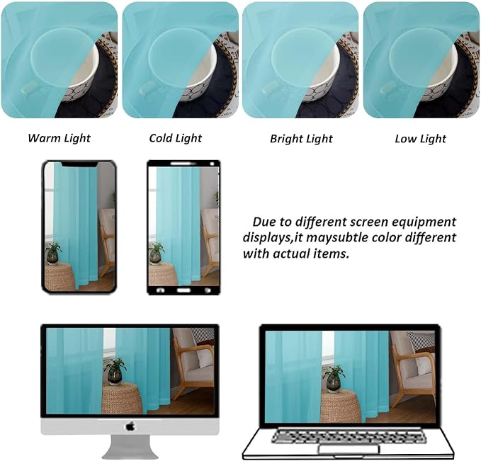 Chyhomenyc Sheer Aqua Curtains 90 inches Long 2 Panels, Light Filtering Soft - Image 4
