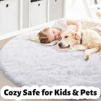 Amdrebio White Furry Round Circle Rug 6Ft - Image 4
