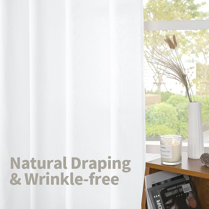 YoungsTex White Linen Semi Sheer Curtains 80 Inch Length - Image 5