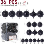 Christmas Ornaments Set with 36pcs Shatterproof Christmas Tree Decorations Multi-Size Christmas Ball Ornaments with 7 Styles Black
