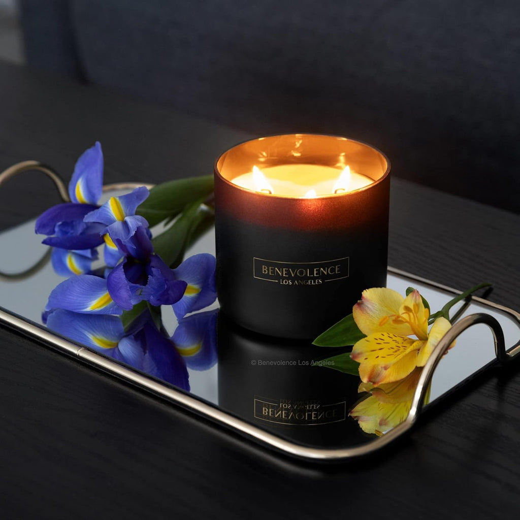 Benevolence LA 3 Wick Candle, Bergamot & Jasmine Large Scented Candle | Soy Candles | Gifts for Women and Men | Home Fragrance | Aromatherapy | Bathroom Freshener | 14.5 Oz, 45 Hour Burn