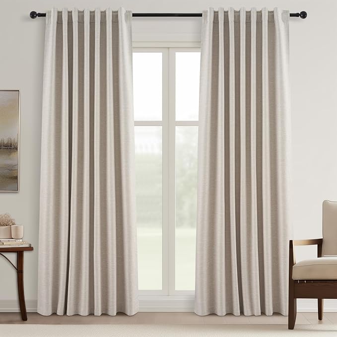 Topfinel Boho Black Out Linen Curtains 86 Inch Length 2 Panels Set by Topfinel