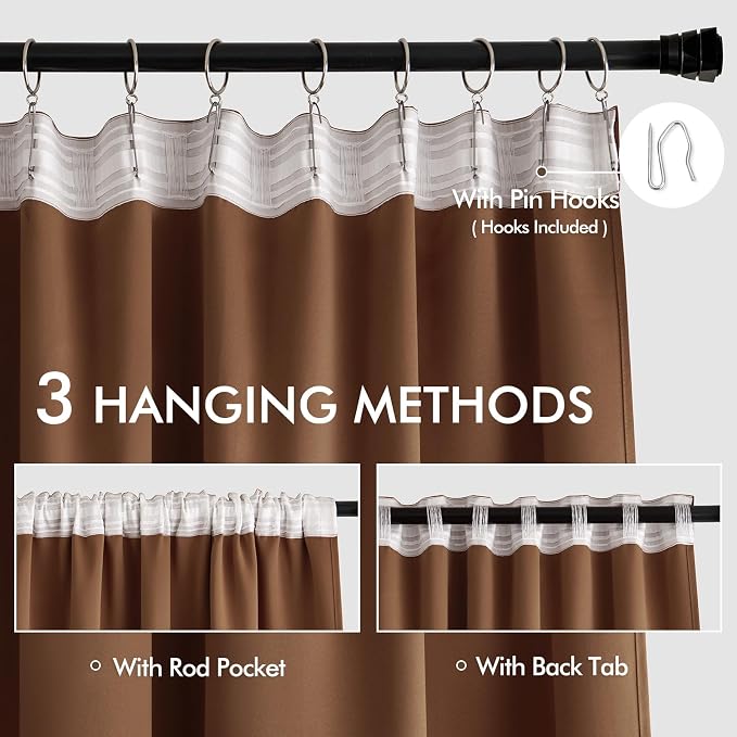 MIULEE Cappuccino Brown Back Tab Blackout Curtains 52"x84" Long 2 Panel Set | - Image 3