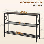 Hoctieon Industrial Console Table, 3 Tier Entryway Table, Hallway Table, Narrow Sofa Table with Shelves, Entrance Table for Entryway, Living Room, Foyer, Hallway, Office, Grey