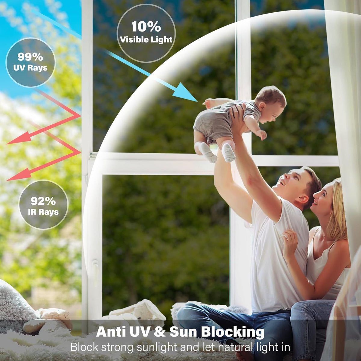 Kromapolis One Way Window Privacy Film Reflective Mirror Home Window Tint, Daytime Privacy Heat Control Anti UV Glass Tinting Static Cling (Black-Silver, 35.4 x 157.4 inch)