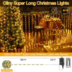 Ollny Christmas Lights Outdoor, 393FT 1200 LED IP67 Waterproof Christmas Tree Lights with 8 Modes Remote Timer, String Lights for House Yard Outside Indoor Xmas Decorations Warm White