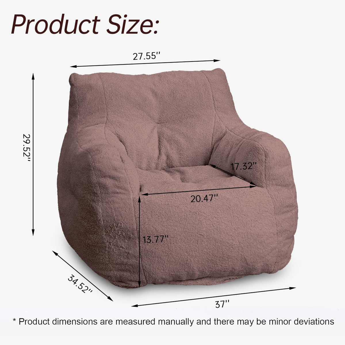 Recaceik Large Bean Bag Chairs, Tufted Soft Stuffed Bean Bag Chair with Filler, Fluffy Lazy Sofa, Imperial Lounger Giant Bean Bag Chair for Bedroom, Living Room, Rufous