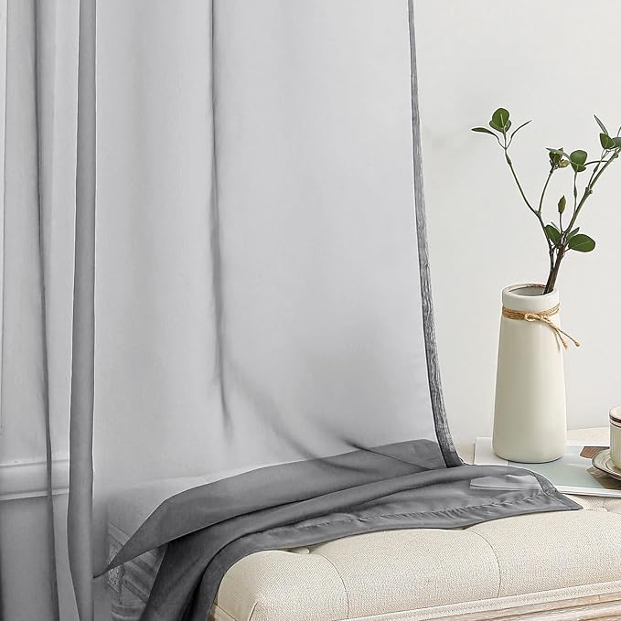 MIULEE Charcoal Grey Sheer Curtains 84 Inches Long 2 Panels, 54 X 84 Inches | - Image 4