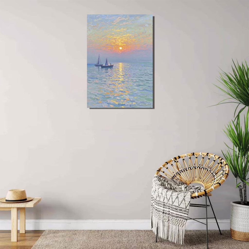 Coastal sailboat scenery poster art decor ocean nautical room decor beautiful sailboat seascape decor suitable for beach villa