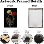 OAAPITI Red Rose Skull Wall Art Dark Themed Skeleton Painting Modern Artwork for Gothic Home Decor(Artwork-5,20"x30")