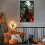 Dark and Moody Gothic Witch Poster Wall Art,Vintage Rustic Witch in Cloak with Castle Pumpkin Road Dark Gothic Poster,Goth Spooky Season Halloween Prints for Fantasy Office,24"x36" Unframed