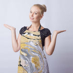 Funny Aprons for Adults Women Gold and Black Marble Women Apron for Kitchen Cooking Restaurant BBQ Painting Crafting Gardening 27” (W) x 31” (H), Waterproof Apron