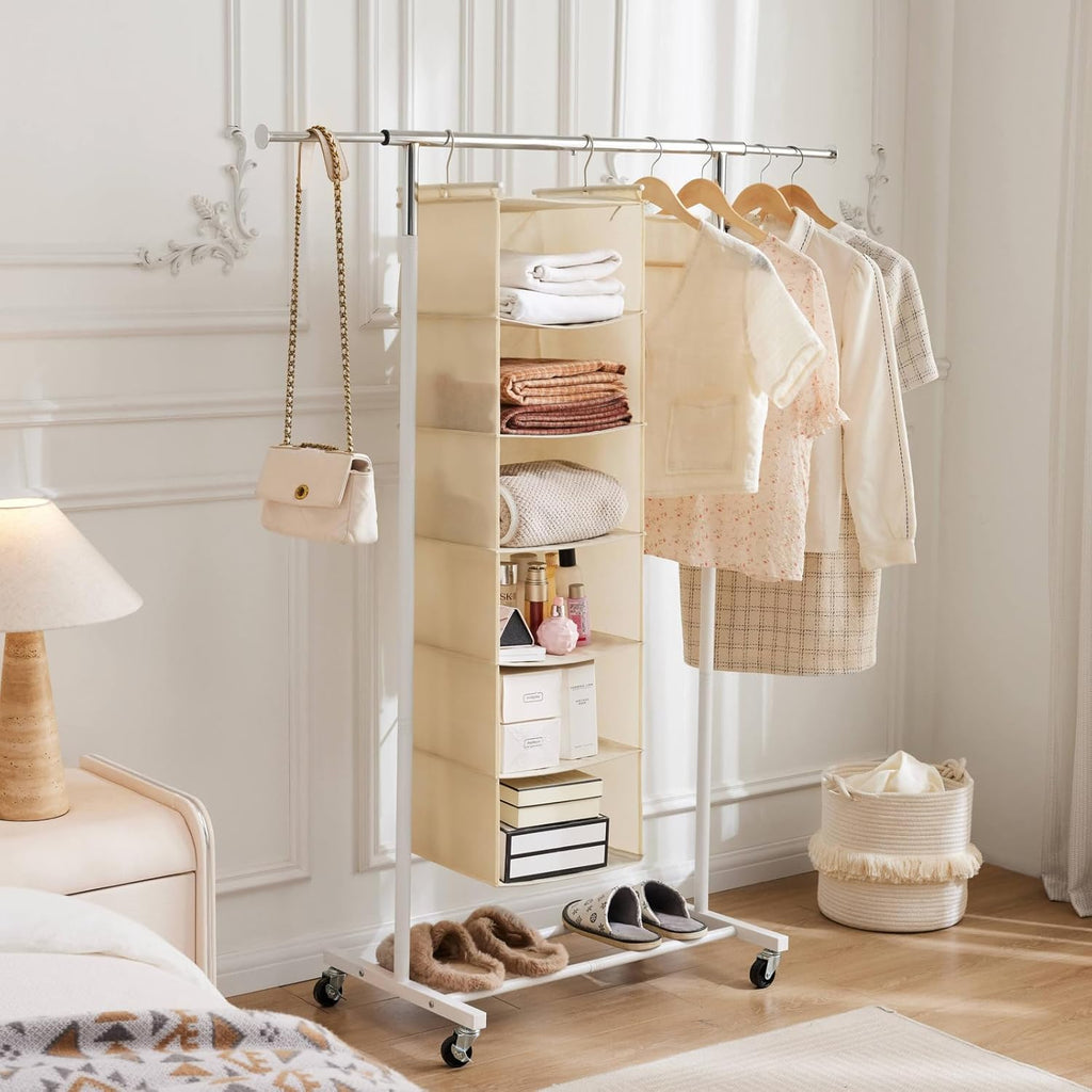 MAX Houser 6 Tier Shelf Hanging Closet Organizer, Closet Hanging Shelf with 2 Sturdy Hooks for Storage,2 Pack, Foldable (Yellow)
