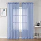 Chyhomenyc Denim Blue Sheer Curtains 84 Inches Long, 2 Panels | Light Filtering by Chyhomenyc