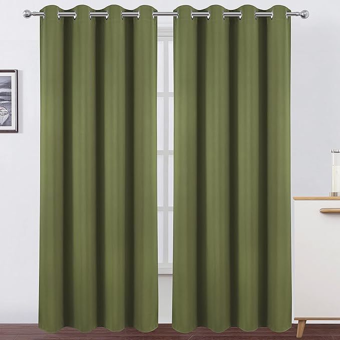 Olive Green Thermal Blackout Curtains/52 x 108 Inch/Set of 2 Panels Room by Lemomo