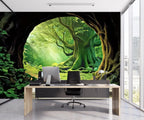FENDROM Tree Cave Tapestry,Misty Forest Fairy Tale Wall Hanging Natural Jungle Sunshine Through Scenery Aesthetic tapestries for Living Room Bedroom Office Spring Decoration