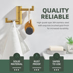 Angle Simple 3 Arms Towel Hook Brushed Gold, 304 Stainless Steel Swivel Triple Towel Holder, Folding Bathroom Hook, Wall Mount