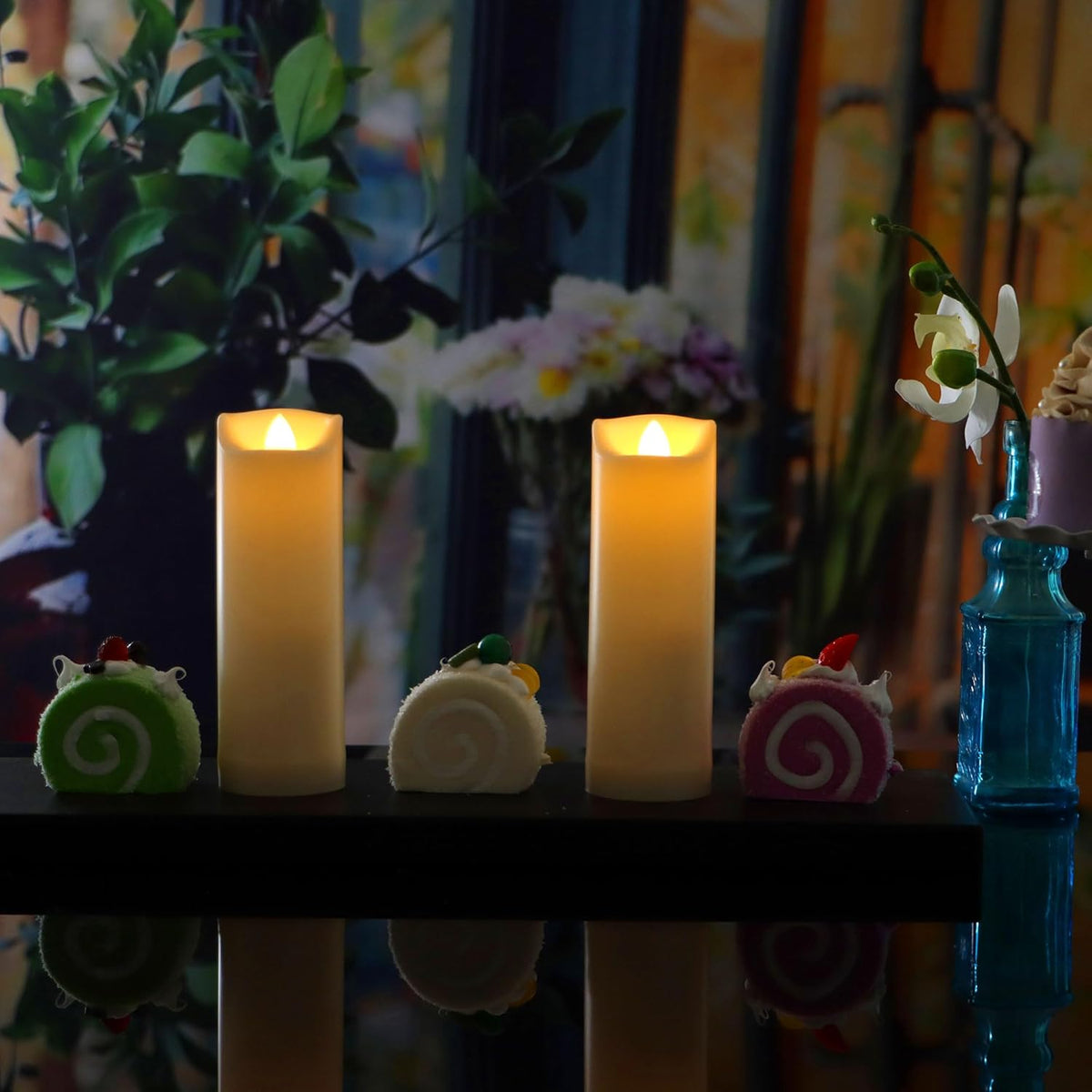 CANDLE CHOICE Waterproof Outdoor Battery Operated Flameless Candles with Auto Timer Flickering Plastic Resin Electric LED Slim Pillar Lights for Lantern Patio Garden Wedding Decorations 2”x6” 2 Pack