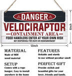 Warning Velociraptor Containment Area Sign, Danger Dinosaur Park Decor, Decorative Hanging Wood Plaque, Farmhouse Indoor Outdoor Decor, Door Gate Hanger, Novelty Sign