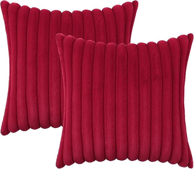 decorUhome Fall Faux Fur Throw Pillow Covers 26x26 Set of 2 Red | Decorative - Image 9
