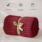 BEDELITE Ribbed Jacquard Burgundy Fleece Twin Blanket - Image 4
