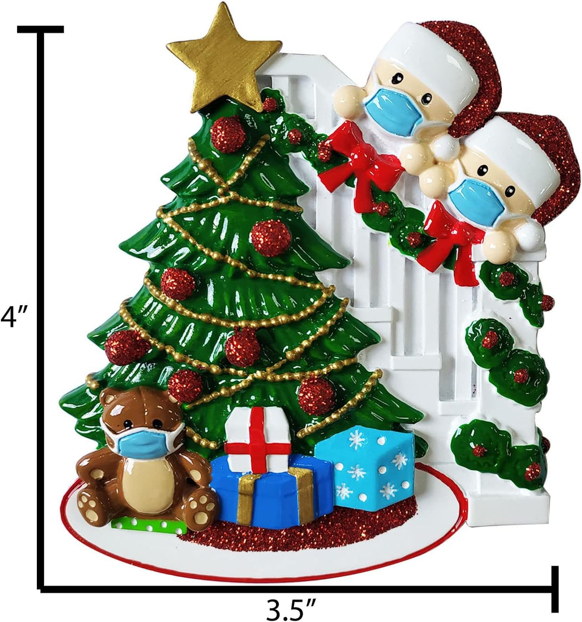3D Personalized Our First Christmas Ornament 2025 | Peeking Over Staircase Couple Ornaments in Mask Couples Ornament 2025 Family of 2 Unique for a Couple Ornaments Couples Gifts
