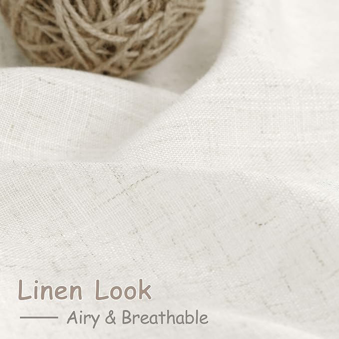 Beige White Linen Curtains 90 Inch Long 2 Panels Set - Image 5