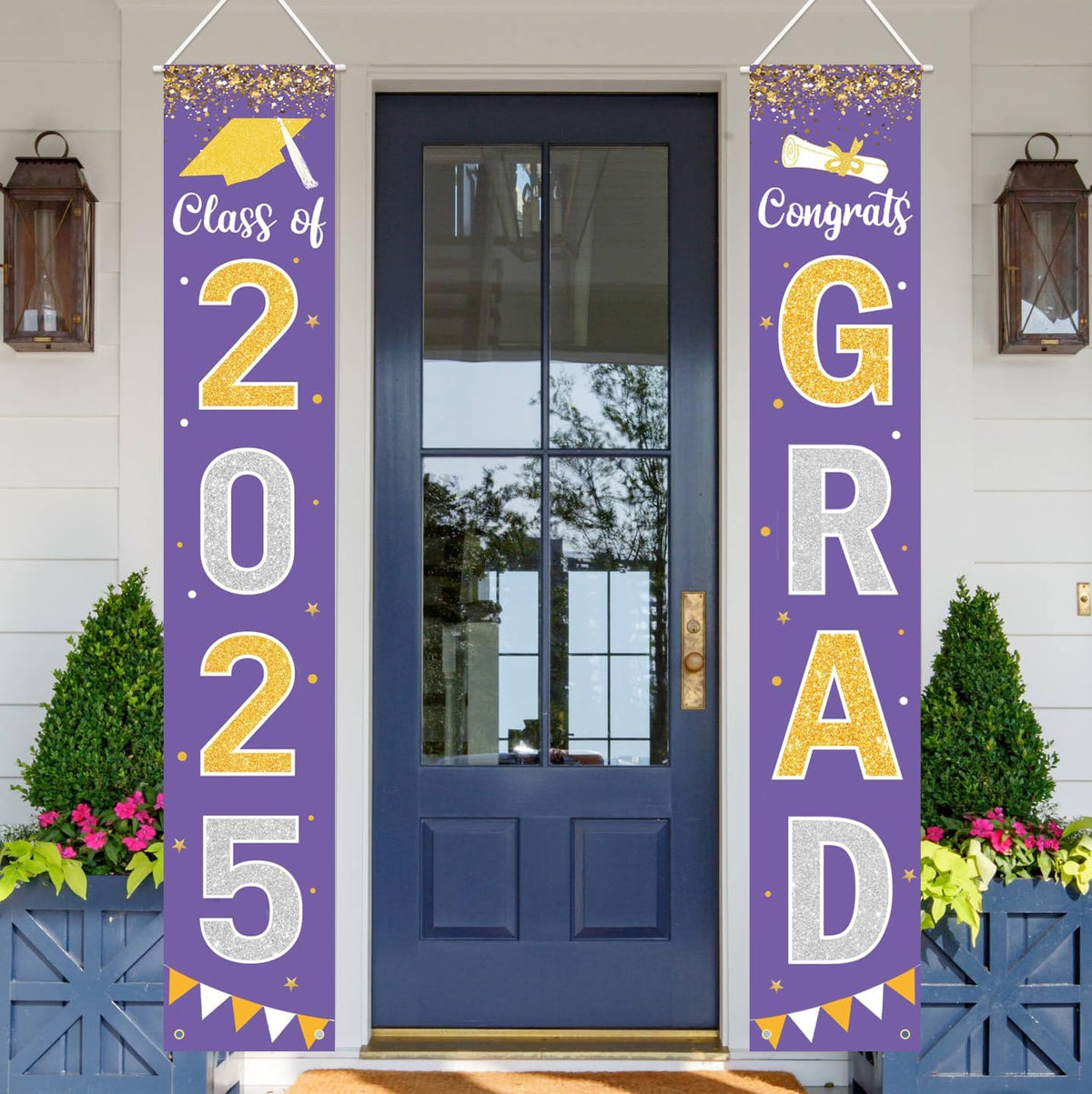 Graduation Decorations 2025 GRAD Banner Purple Porch Door Sign Welcome Banner For Indoor Outdoor Wall Graduation Decorations Class of 2025