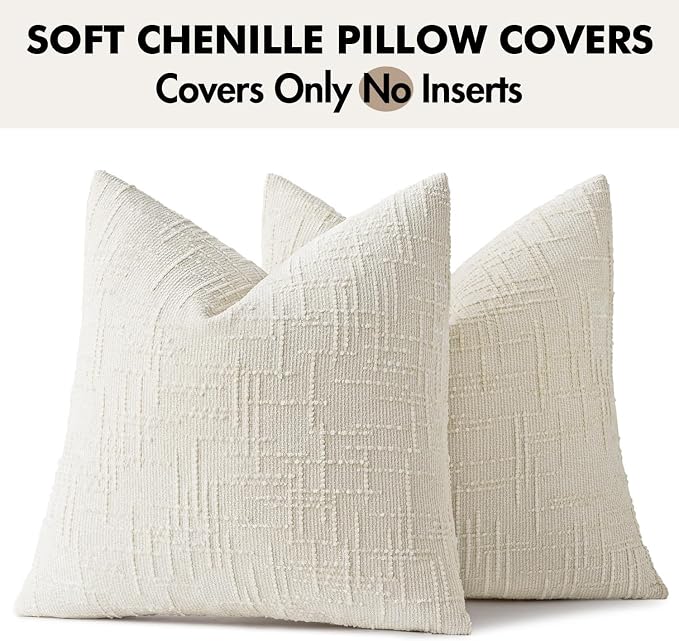 MIULEE Chenille Textured Throw Pillow Covers Cream White 16x16 Set of 2 | - Image 8