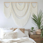 Flber Large Macrame Wall Hanging – Boho Yarn Art Garland with Tassels and Beads, Handmade Rope Decor for Nursery, Party, Wedding, Bedroom, Fireplace Mantel, or Photo Backdrop 57" W x 41" L