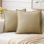 MIULEE Pack of 2 Couch Throw Pillow Covers 20x20 Inch Beige Farmhouse Decorative Pillow Covers with Stitched Edge Soft Chenille Solid Dyed Spring Pillow Covers for Sofa Bed Living Room