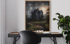 Haunted House Poster Art Print, Halloween Scary Vintage Wall Art Academia Spooky Painting Decoration for Horror Prints, Gothic Posters Bedroom Decor 89 (Haunted House, 16 x 20 inches, Wood Frame)