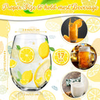Sliner 2 Pack Lemon Stemless Wine Glasses 17oz Lemon Drinking Glasses Clear Stemless Wine Tumbler Unique Gift for Wedding, Mother's Day Birthday Drinking Party