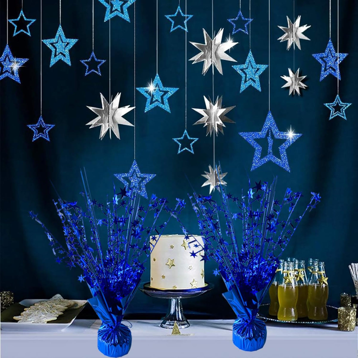 12 Pack Metallic Foil Spray Centerpiece Star Table Decoration Burst Table Centerpieces for Birthday Wedding Anniversary Graduation Holiday Party Supplies Decor, Blue
