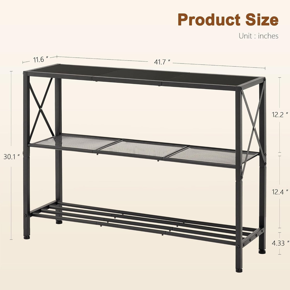 Hoctieon Industrial Console Table, 3 Tier Entryway Table, Hallway Table, Narrow Sofa Table with Shelves, Entrance Table for Entryway, Living Room, Foyer, Hallway, Office, Black