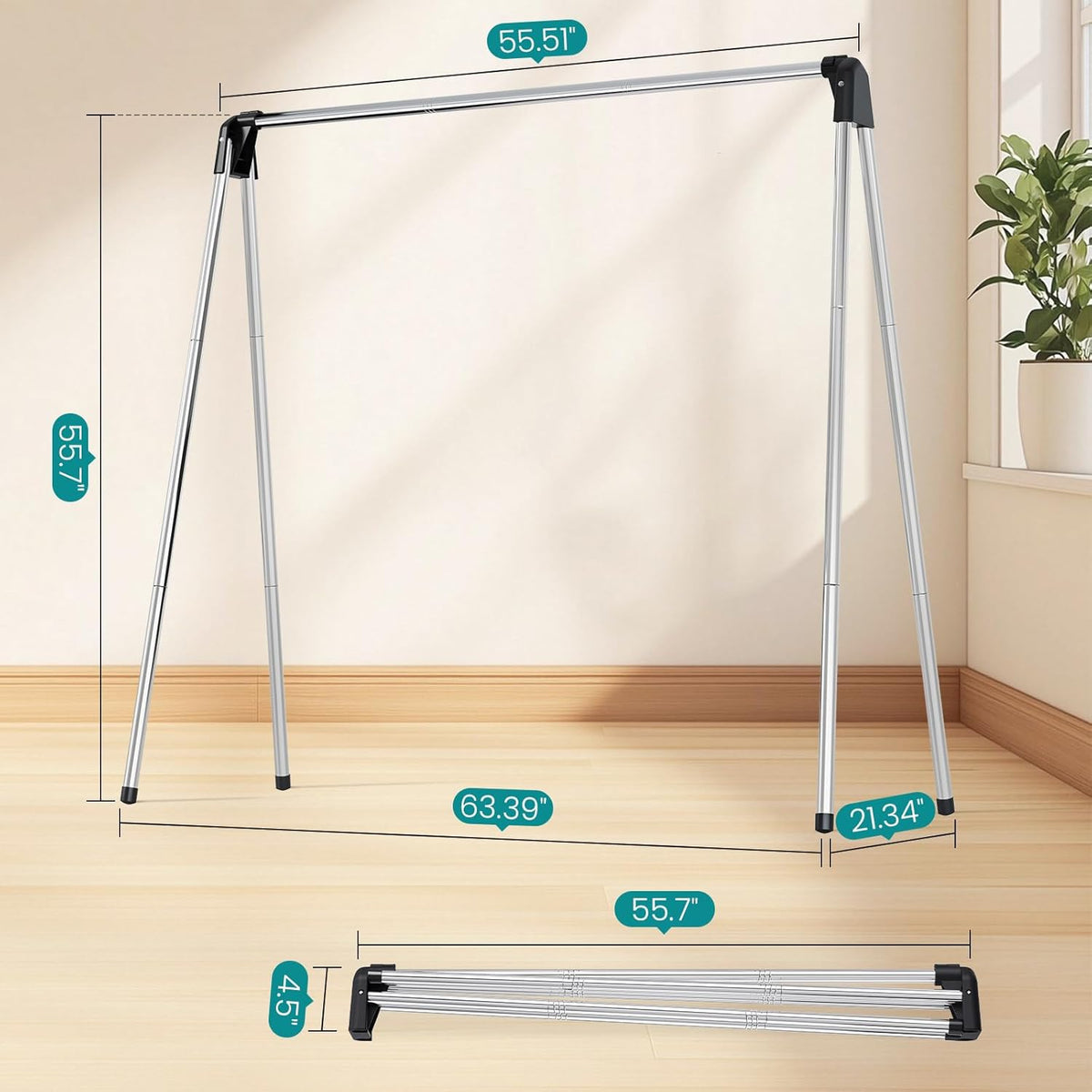 APEXCHASER Foldable Clothes Drying Rack, 55'' Collapsible Laundry Clothes Airer Width Heavy Duty Hanger for Sweaters Baby Clothes Towels Portable Indoor Outdoor for Home Travel
