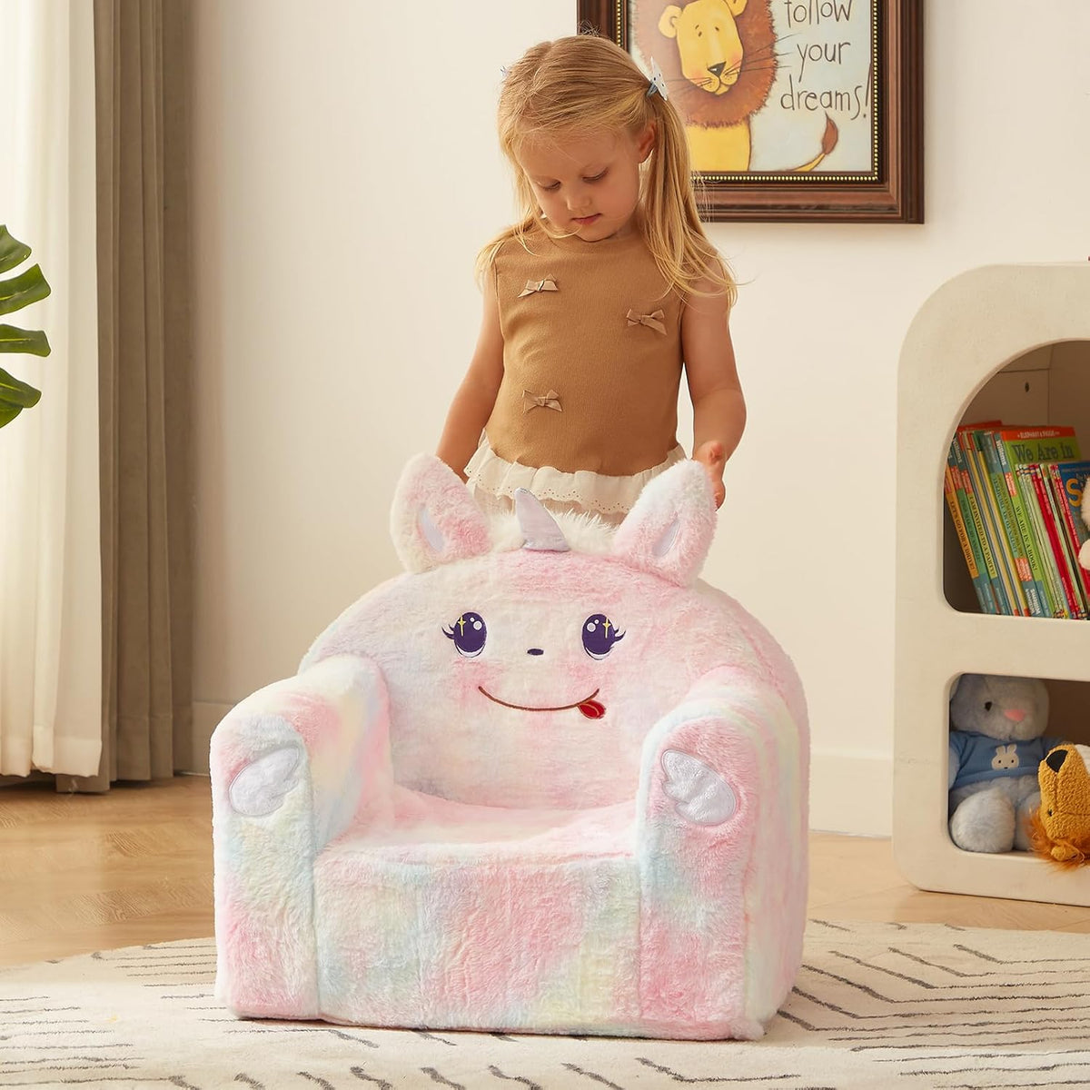 ALIMORDEN Animal Series Kid's Chair, Ultra-Soft Comfy Foam Filled Toddler Sofa Chair, Cute Animal-Shaped Design Toddler Couch, Lightweight Birthday for Baby Boys & Girls (Unicorn)