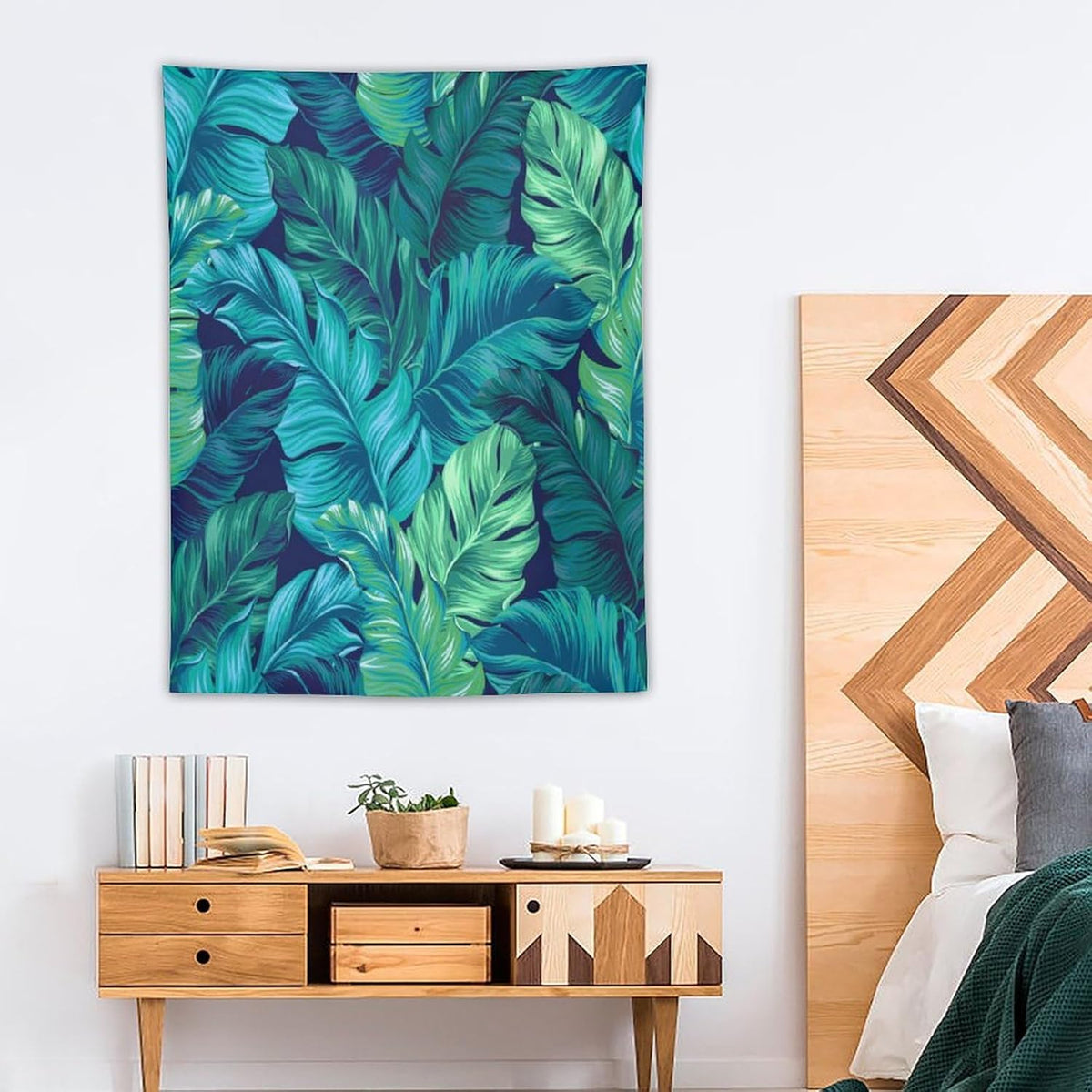 ICMOLYYENLO Tropical Green Plant Tapestry, Green Palm Leaves Natural Landscape Print Wall Tapestry for Bedroom Living Room Dormitory 60x60 Inch