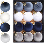 12Pcs Velvet Christmas Ornaments Balls,Blue Christmas Tree Decoration Shatterproof Ball with Hanging for Party Decor Multicolor Dusty Blue 80mm/3.15in