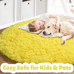 Amdrebio Yellow Round Plush Shag Area Rug 4Ft - Image 3
