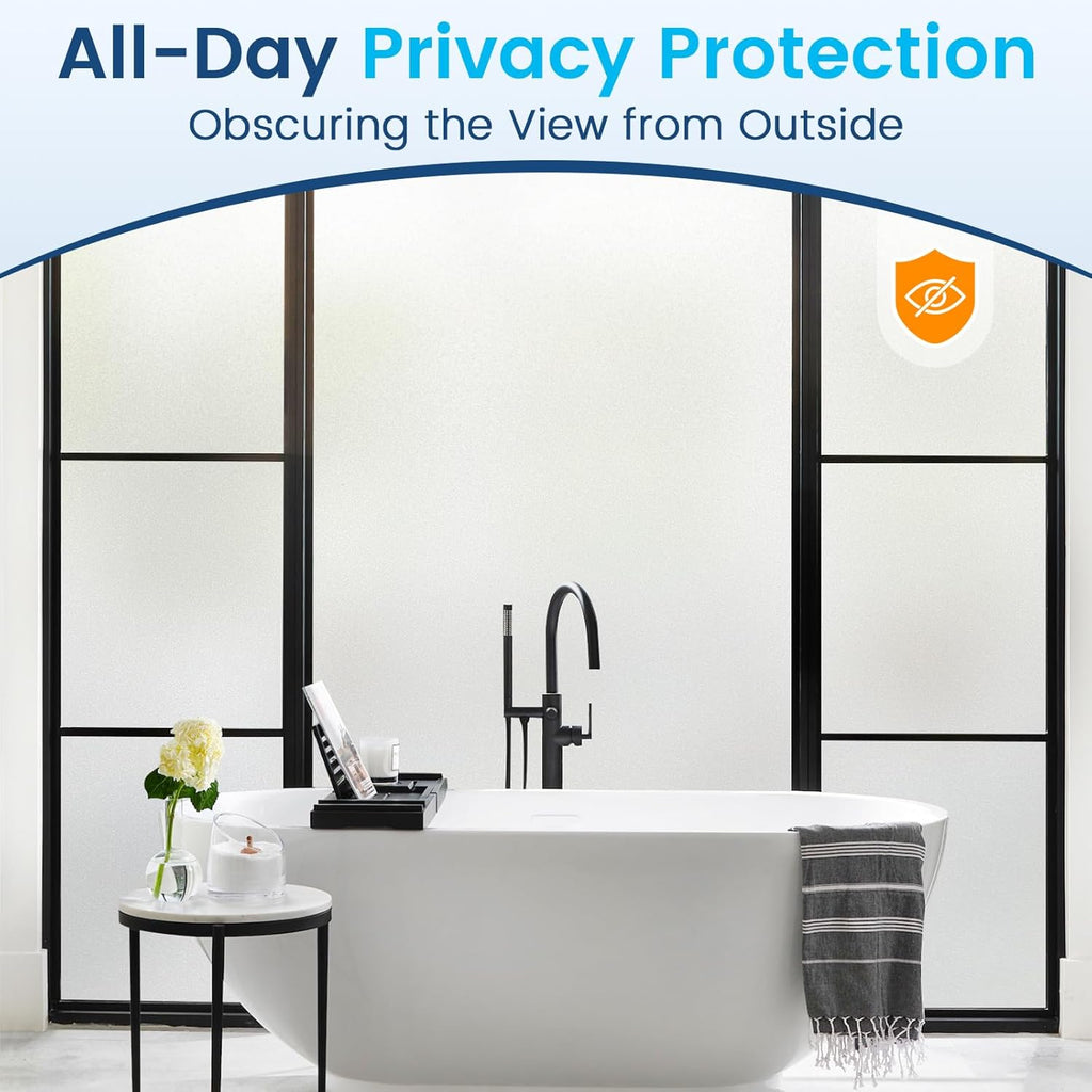 DOWELL Window Privacy Film, Frosted Glass Window Film, Static Cling Non-Adhesive Glass Clings, Sun Blocking Opaque Door Coverings, Reusable Door Sticker for Bathroom Home Office, White, 35.4" x 78.5"