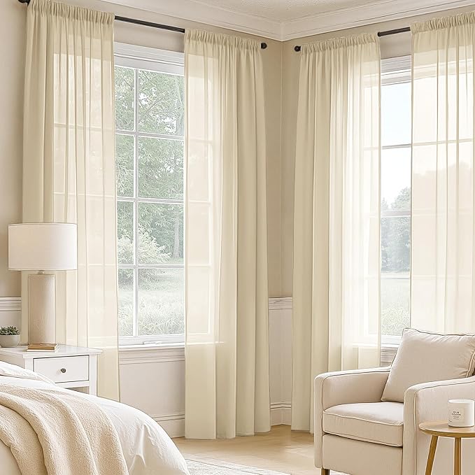 MIULEE Cream Sheer Curtains 108 Inches Long 4 Panels 42 x 108 Inches | Light - Image 2
