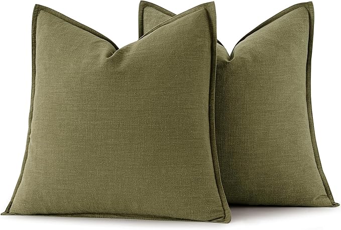 MIULEE Decorative Linen Euro Sham Pillow Covers 24x24 Inch Green | Boho - Image 6