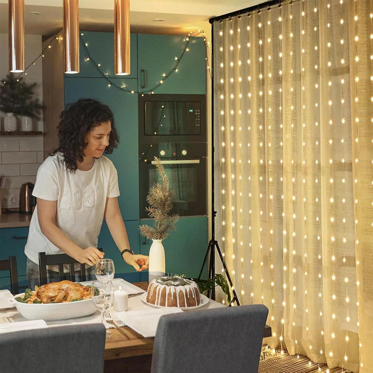 echosari 600 LED Curtain Lights Plug in, 20Ft x 10Ft Connectable Dual Color Changing Fairy Lights Curtain Outdoor Waterproof for Bedroom Backdrop Wedding (Warm White & Multicolor)