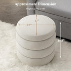 Furniliving Modern Round Ottoman, Soft Bedroom Ottoman Footstool Round Ottomans Stool for Living Room, Bedroom, Makeup Room, White, Velvet