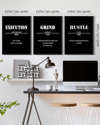 Drsoum Inspirational Office Framed Wall Art Motivational Grind Hustle Success Canvas Wall Decor Encouraging Quotes Sayings Paintings 3 Pieces Artwork Home Bedroom Easy to Hang 12x16in (Black Framed)