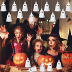 JULMELON 24Pcs Halloween Hanging Ornaments White Ghost Decorations Halloween Tree Decoration Mini Ghost Ornaments for Home Party Decor