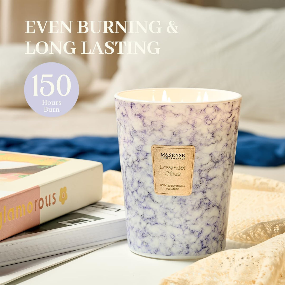 M&SENSE LavenderCitrus Scented Candles for Home, 3-Wick Highly Scented Jar Candles, Extra Large Candle 35 Oz 150 Hours Long Lasting Burning, Relaxing Aromatherapy Candle for Stress Relief, Meditation