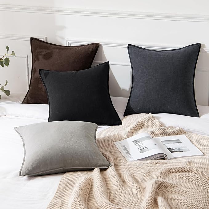 MIULEE Decorative Linen Euro Sham Pillow Covers 22x22 Inch Navy | Boho - Image 4